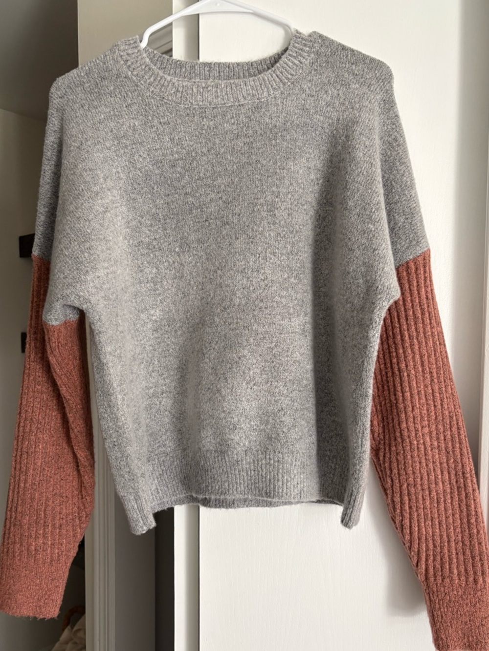Lulu's Gray Crewneck Sweater with Dusty Rose Colorblock Sleeves
